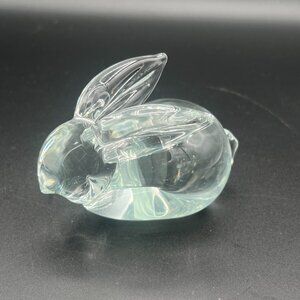 Vintage 1980s Balos Clear Handblown Glass Bunny Paperweight Made in Taiwan